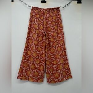 Christian Siriano Red and Gold Floral Wide-Leg Pants size M coastal linen blend
